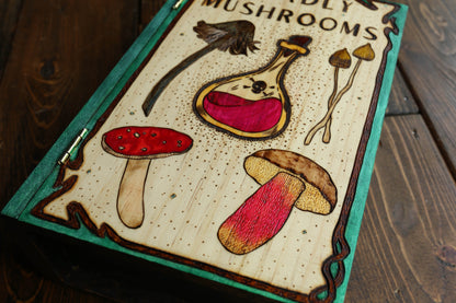 The Foragers Guide To Deadly Mushrooms - Wooden Book Dice Box