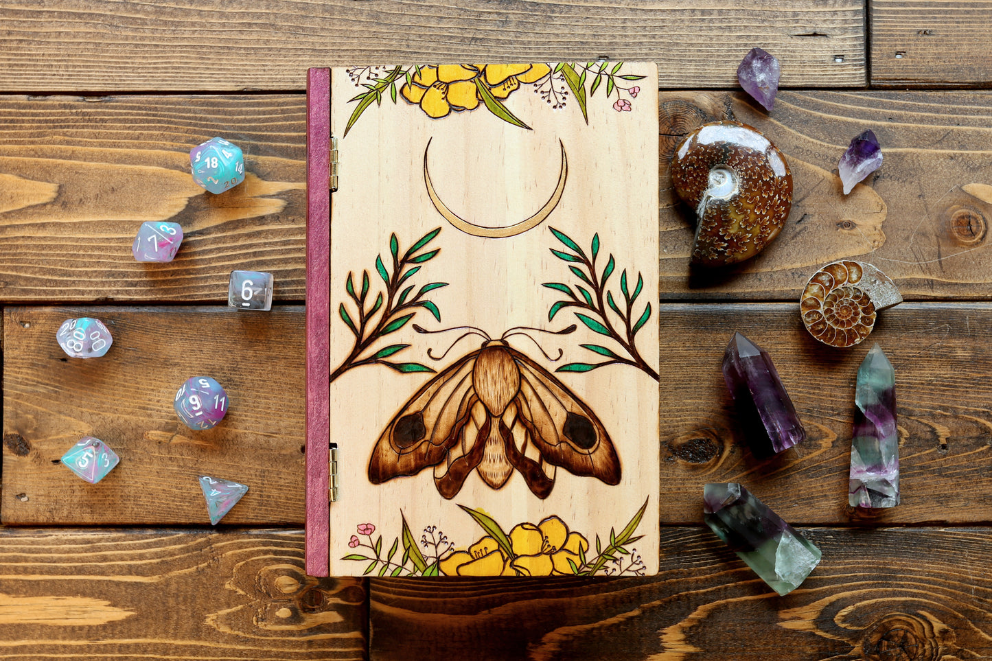 Witches Spellbook - Wooden Book Dice Box